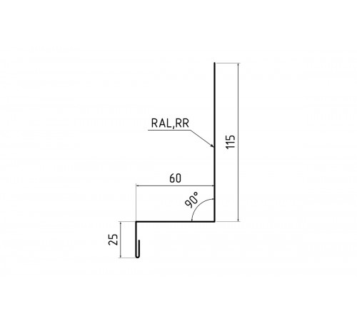 Планка примыкания боковая к стене 115х60х25 MAT RAL 9005 для фальцевой кровли