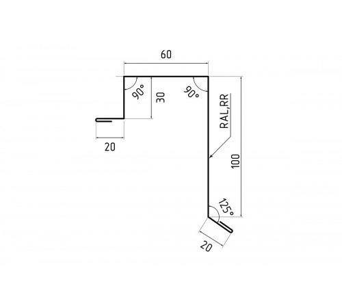 Планка торцевая 100х60 MAT RAL 9005 для фальцевой кровли