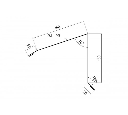 Конек для односкатной фальцевой кровли 160х160 Pural RAL 9005