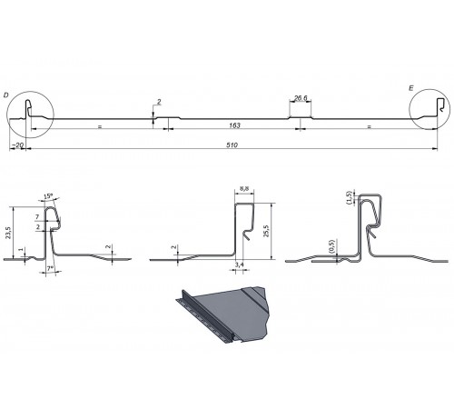 Фальцевая панель (клик-замок) с П-профилем 0.5 MAT RR-32