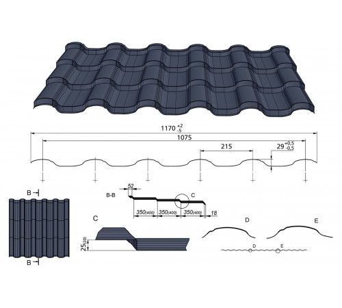 Металлочерепица BARSA 0.5 Pural RAL 9005