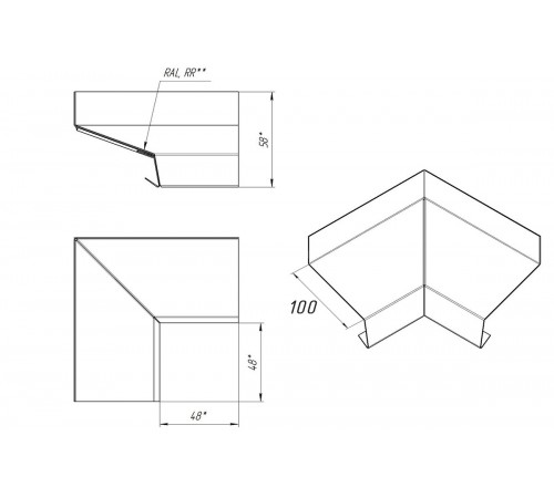 Отлив оконный угловой внешний 100 MAT RAL 3005