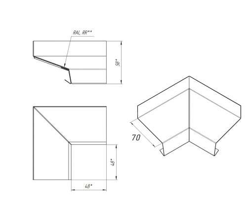 Отлив оконный угловой внешний 70 MAT RAL 8004
