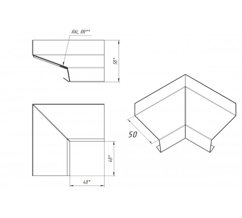 Отлив оконный угловой внешний 50 MAT RAL 8004